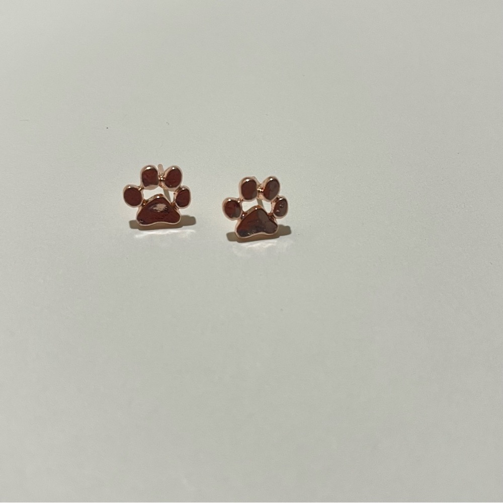 Cute Rose Gold Paw Print Earrings
